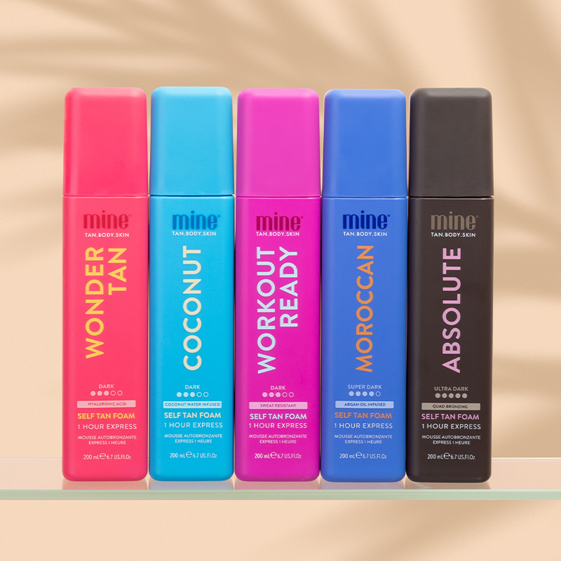 Group shot of various MineTan self tan foams