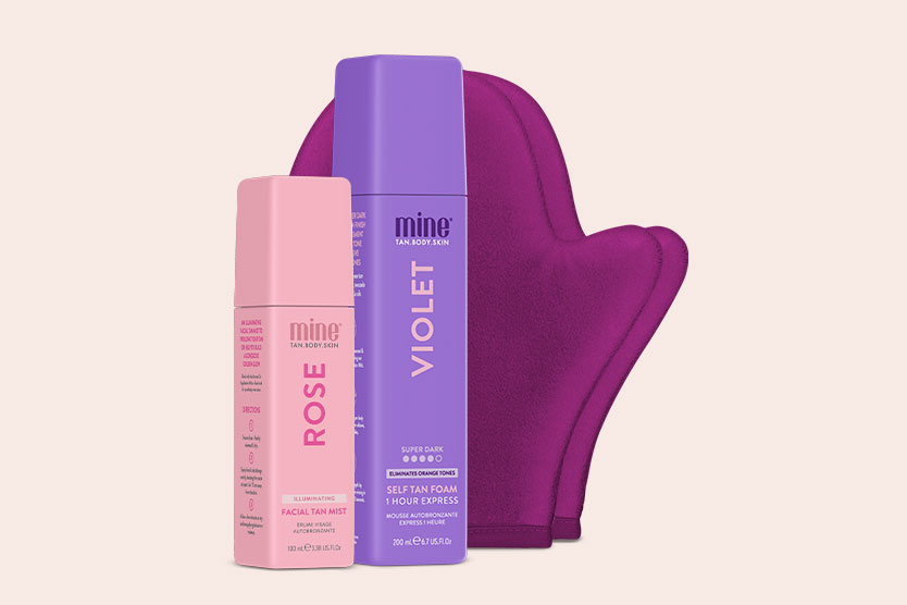 Mine Bestsellers Bundle (includes Violet Self Tan Foam, Rose Illuminating Facial Tan Mist, and two mitts)