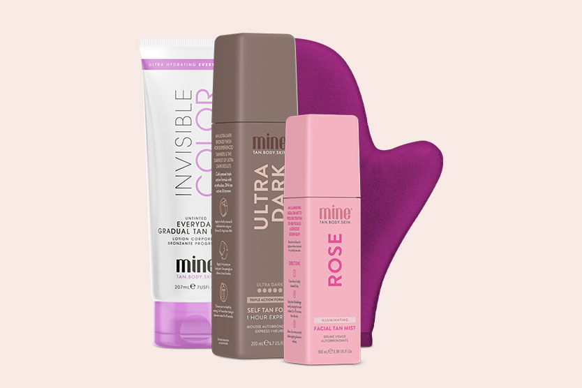 Mine Ultra Dark Deluxe Bronze Bundle (includes Ultra Dark Self Tan Foam, Rose Illuminating Facial Tan Mist, Invisible Color Gradual Tan Lotion, and an application mitt)
